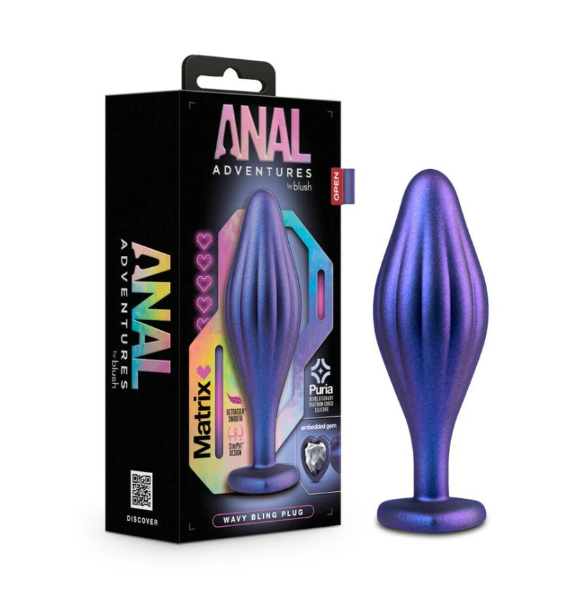 Anal Adventures Matrix Silicone Wavy Bling Plug Sapphire