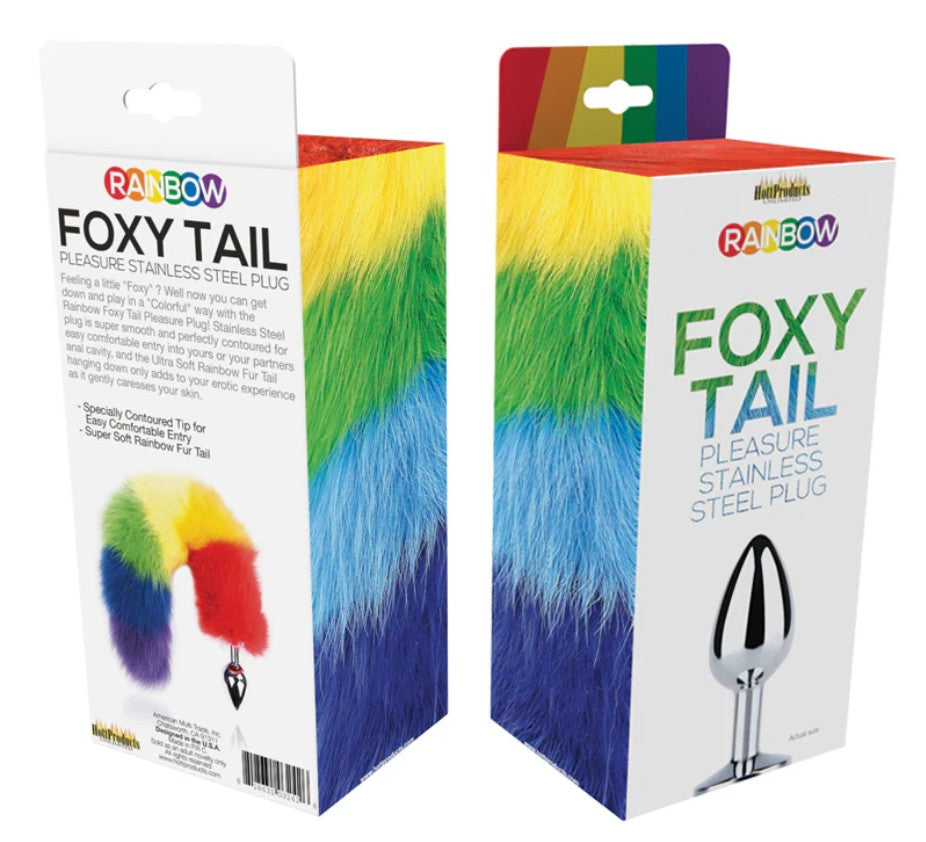 Rainbow Foxy Tail Fur Tail With Stainless Steel Butt Plug