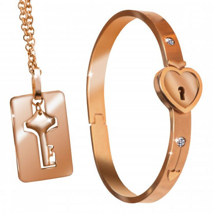 Cuffed Locking Bracelet and Key Necklace